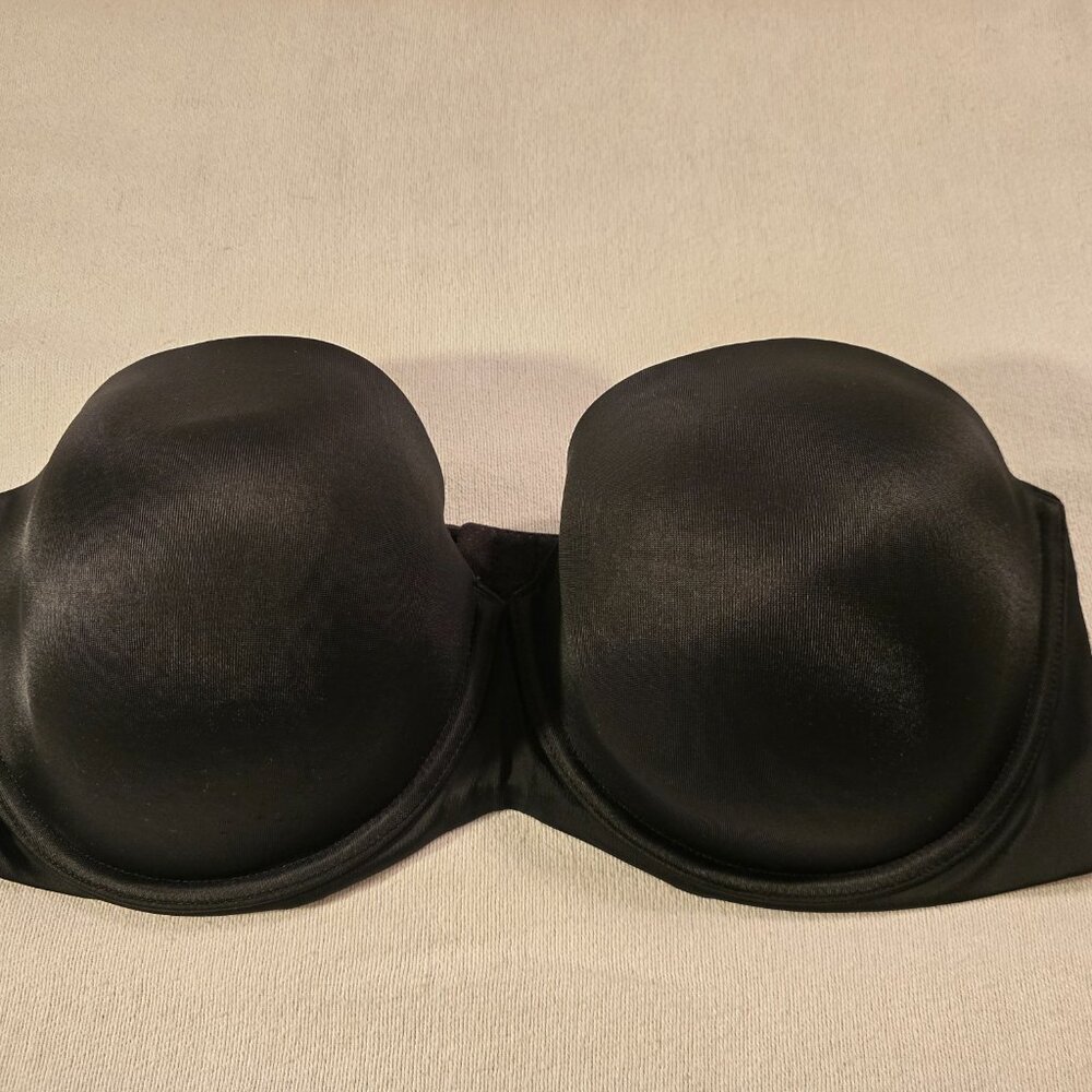 Cacique Bra 38F 38DDD Smooth Lightly Lined Strapless Multiway Black Solid GUC